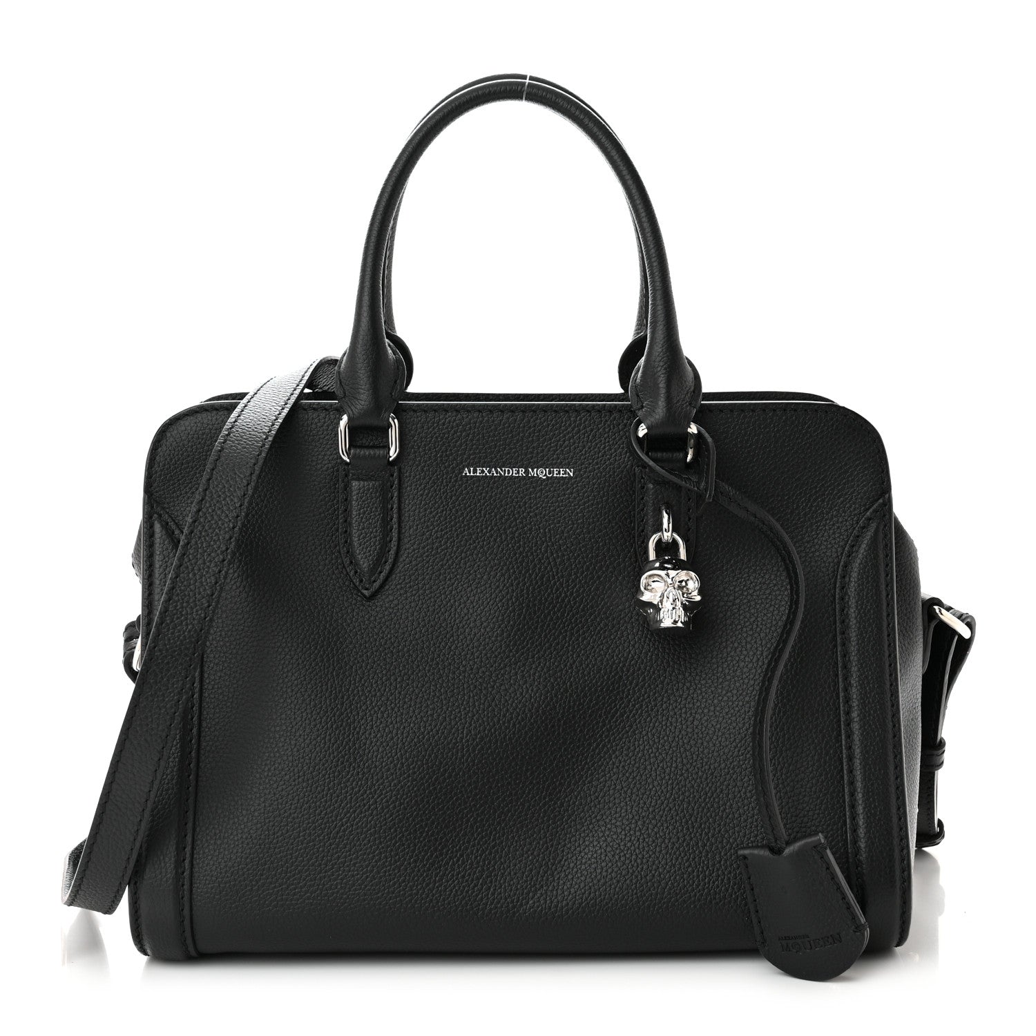 Alexander McQueen Pebbled Calfskin Small Skull Padlock Zip Around Tote Black 1 of 11