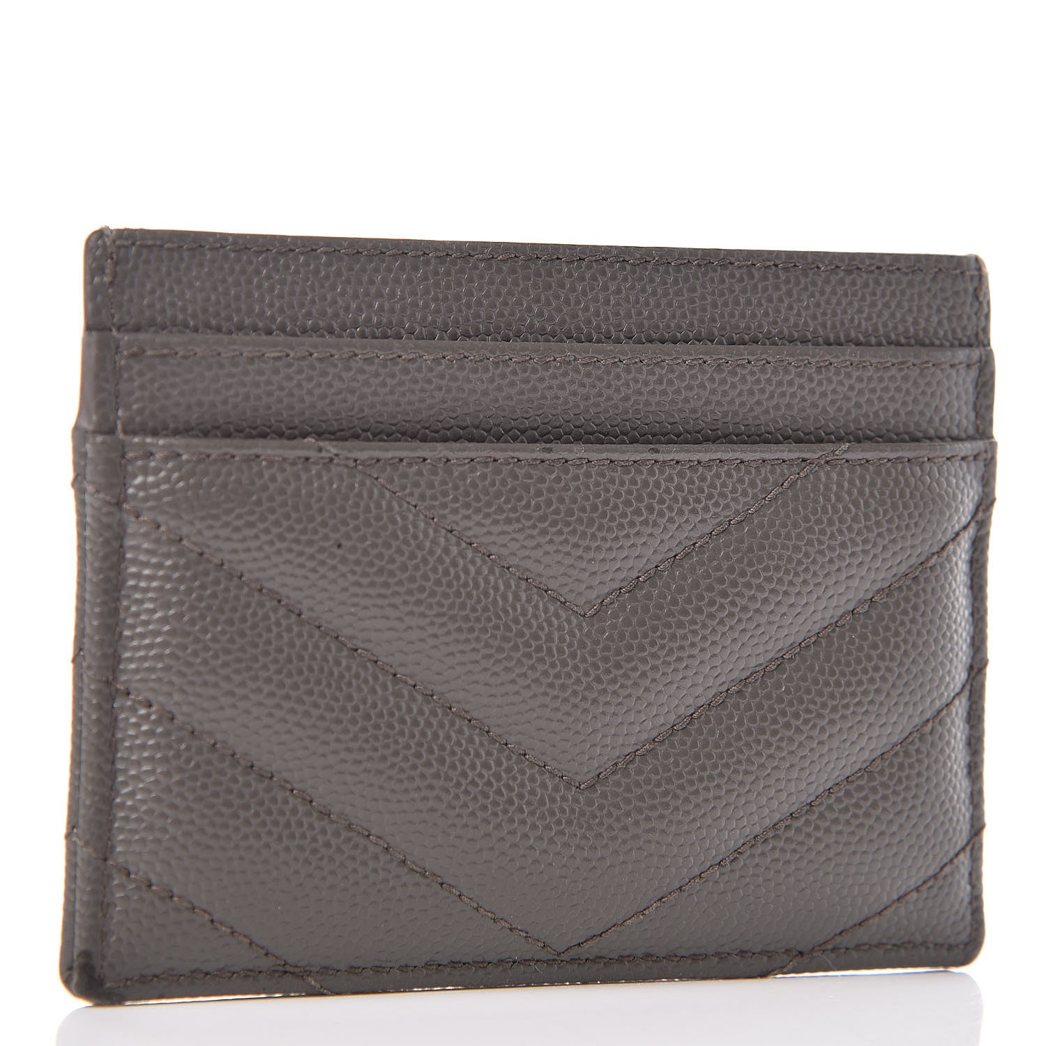 Saint Laurent Grain De Poudre Matelasse Chevron Monogram Credit Card Case Dark Anthracite 3 of 9