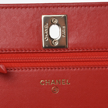 Chanel Lambskin Quilted Trendy CC Wallet On Chain WOC Red 7 of 10