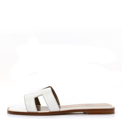 Hermes Box Calfskin Oran Sandals 38.5 White 1 of 8