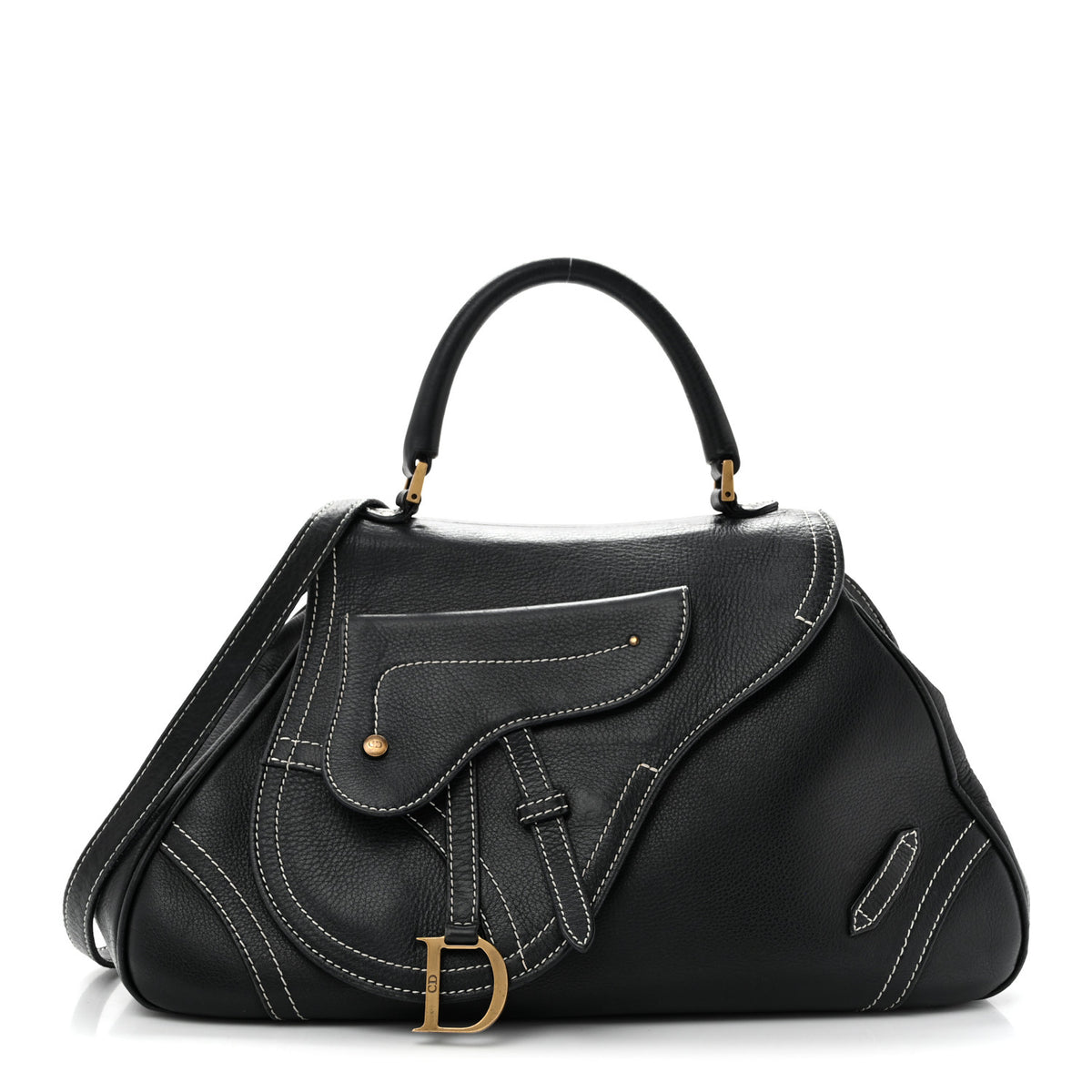 Calfskin Saddle Top Handle Satchel Black