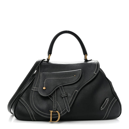 Christian Dior Calfskin Saddle Top Handle Satchel Black 1 of 16