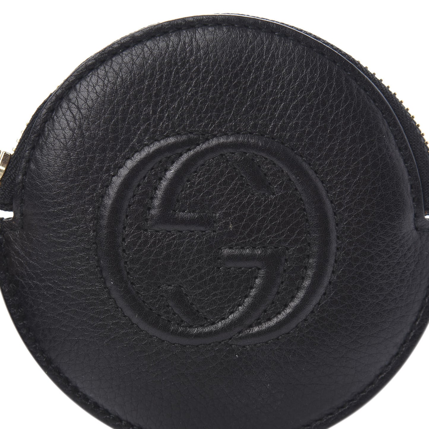 Pebbled Calfskin Round Coin Purse Black