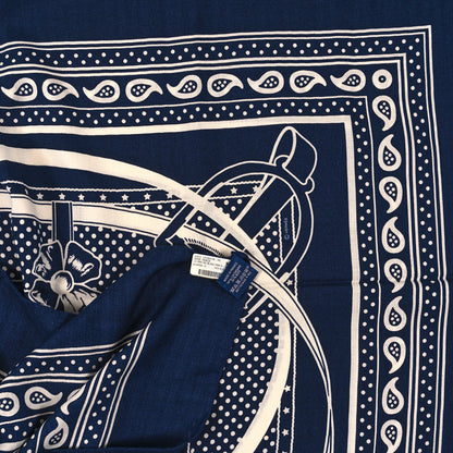 Hermes Silk Cashmere Grand Manege Bandana Shawl 140 Marine White 3 of 3