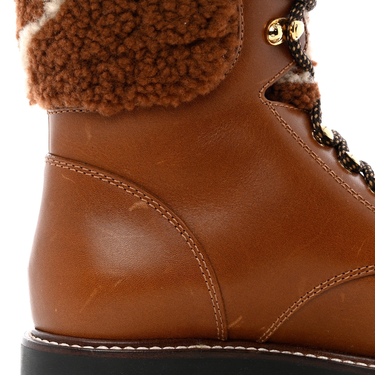 Calfskin Shearling Territory Ranger Combat Boots 38 Cognac