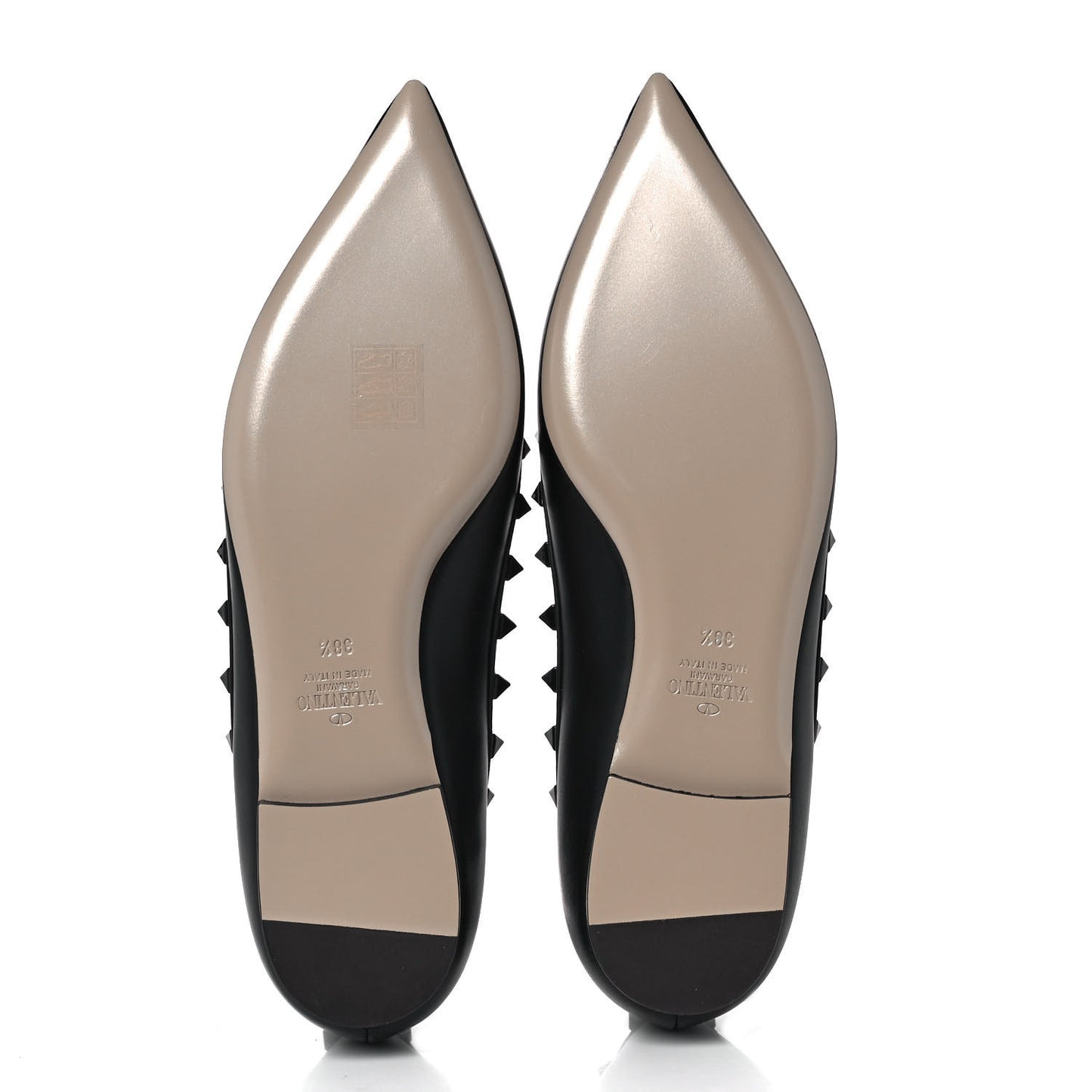 Calfskin Lacquered Monochrome Rockstud Ballerina Flats 38.5 Black