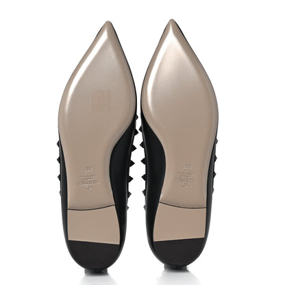 Valentino Garavani Calfskin Lacquered Monochrome Rockstud Ballerina Flats 38.5 Black 5 of 10
