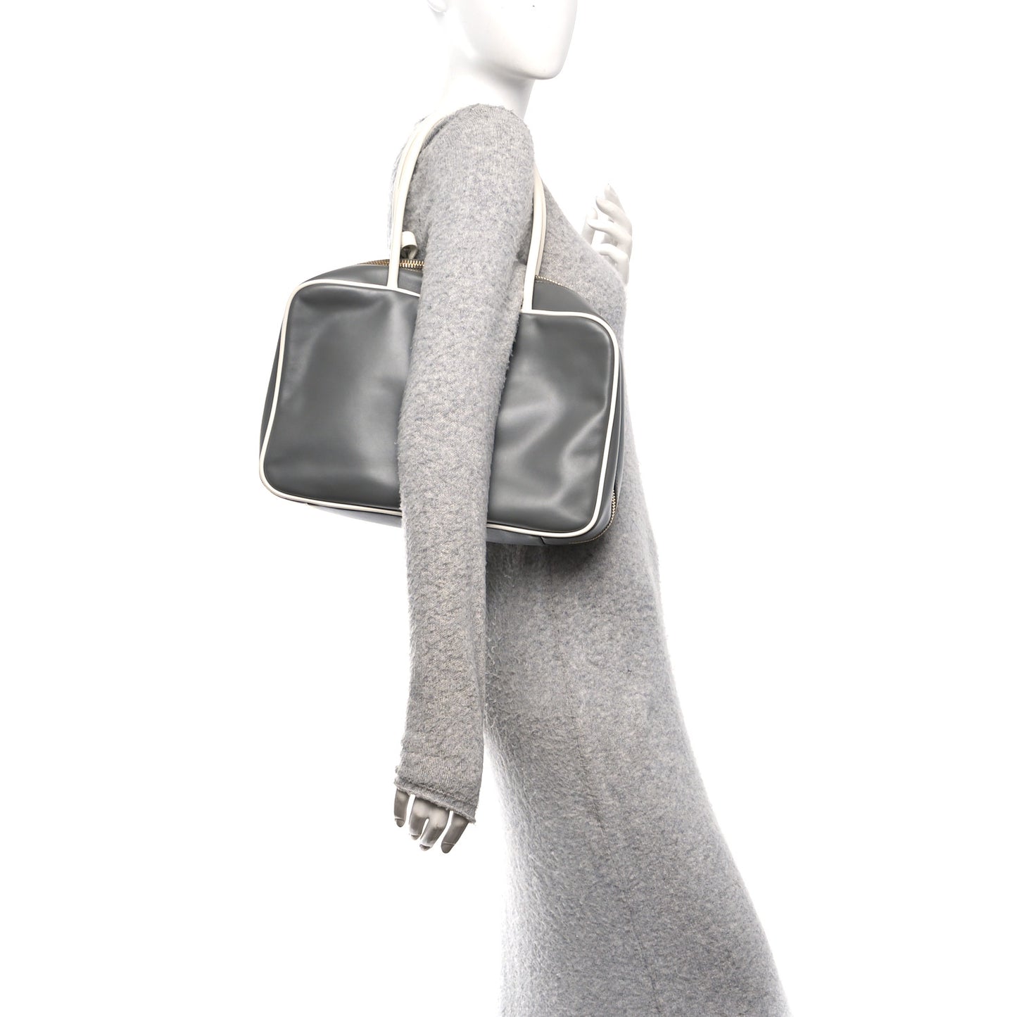 Soft Calf Softy Contrast Large Beau Top Handle Bag Marmo White