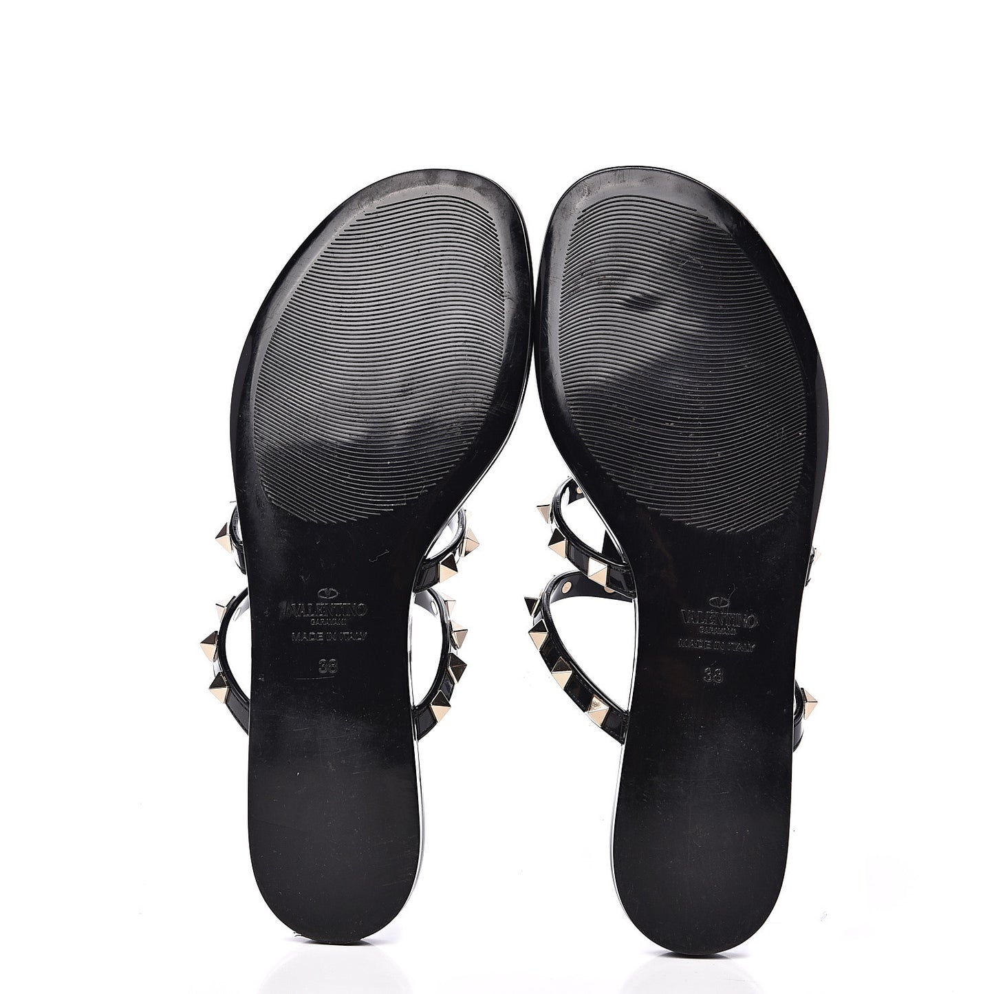 PVC Jelly Rockstud Caged Flat Thong Sandals 38 Black