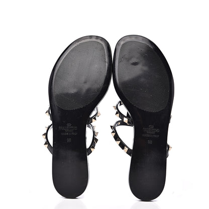 Valentino Garavani PVC Jelly Rockstud Caged Flat Thong Sandals 38 Black 5 of 8