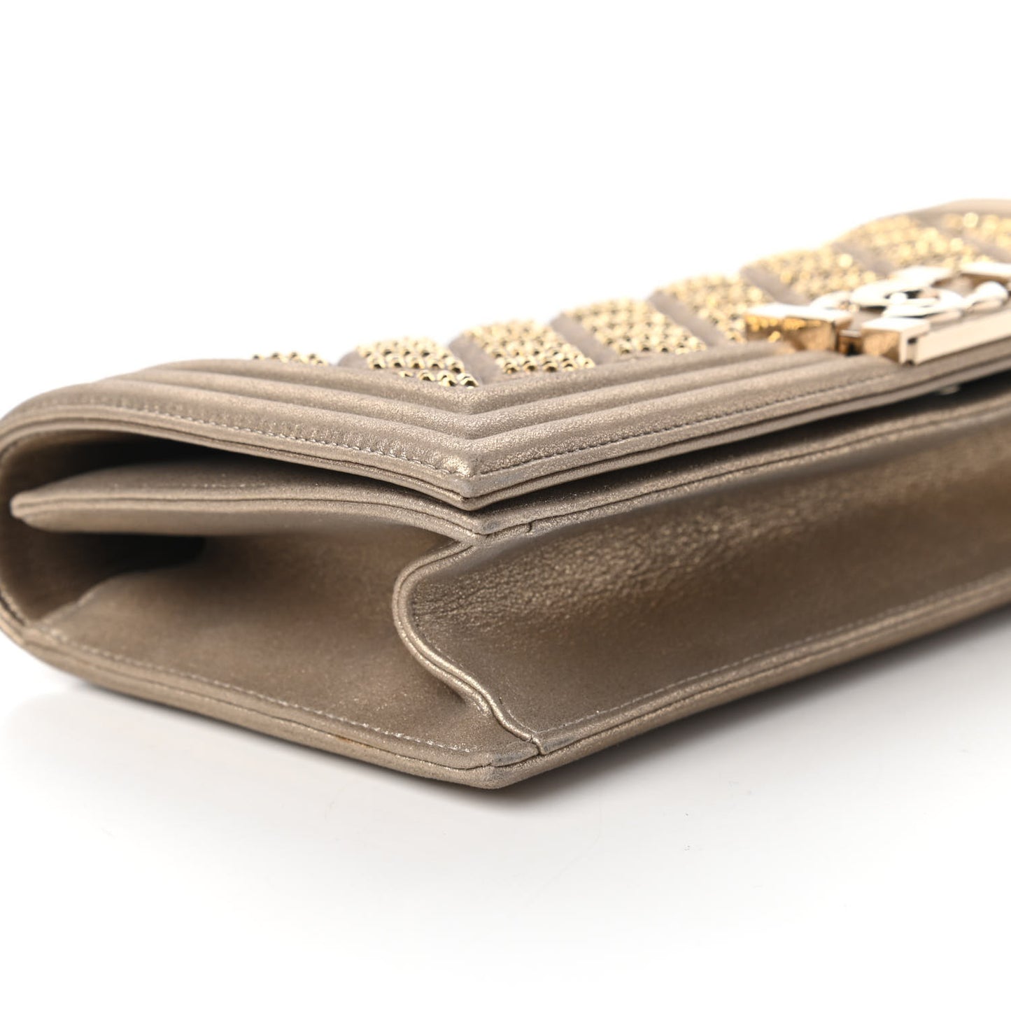 Metallic Lambskin Crystal Boy Flap Clutch Gold