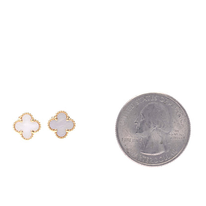 Van Cleef & Arpels 18K Yellow Gold Mother of Pearl Sweet Alhambra Earrings 2 of 5