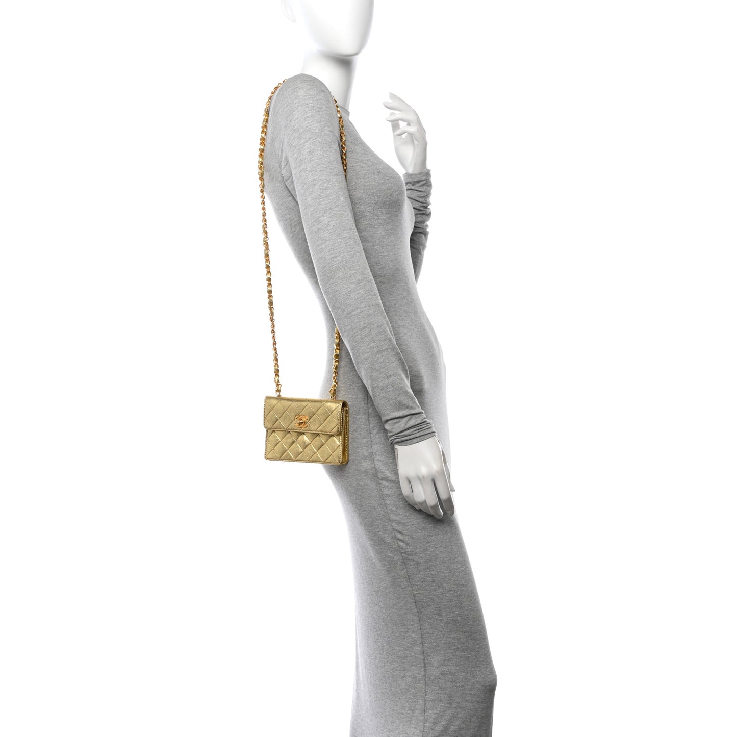 Metallic Lambskin Quilted Mini Flap Gold