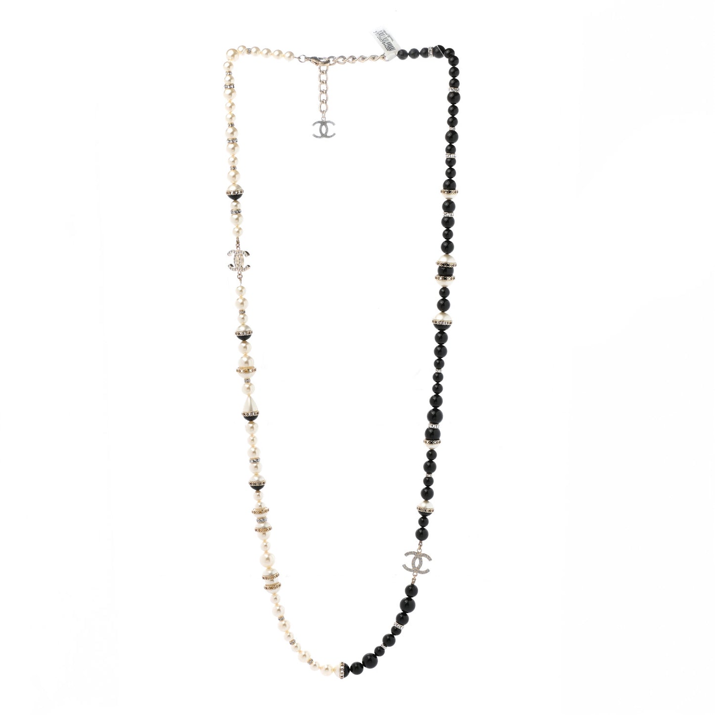 Pearl Crystal Bead CC Necklace Black