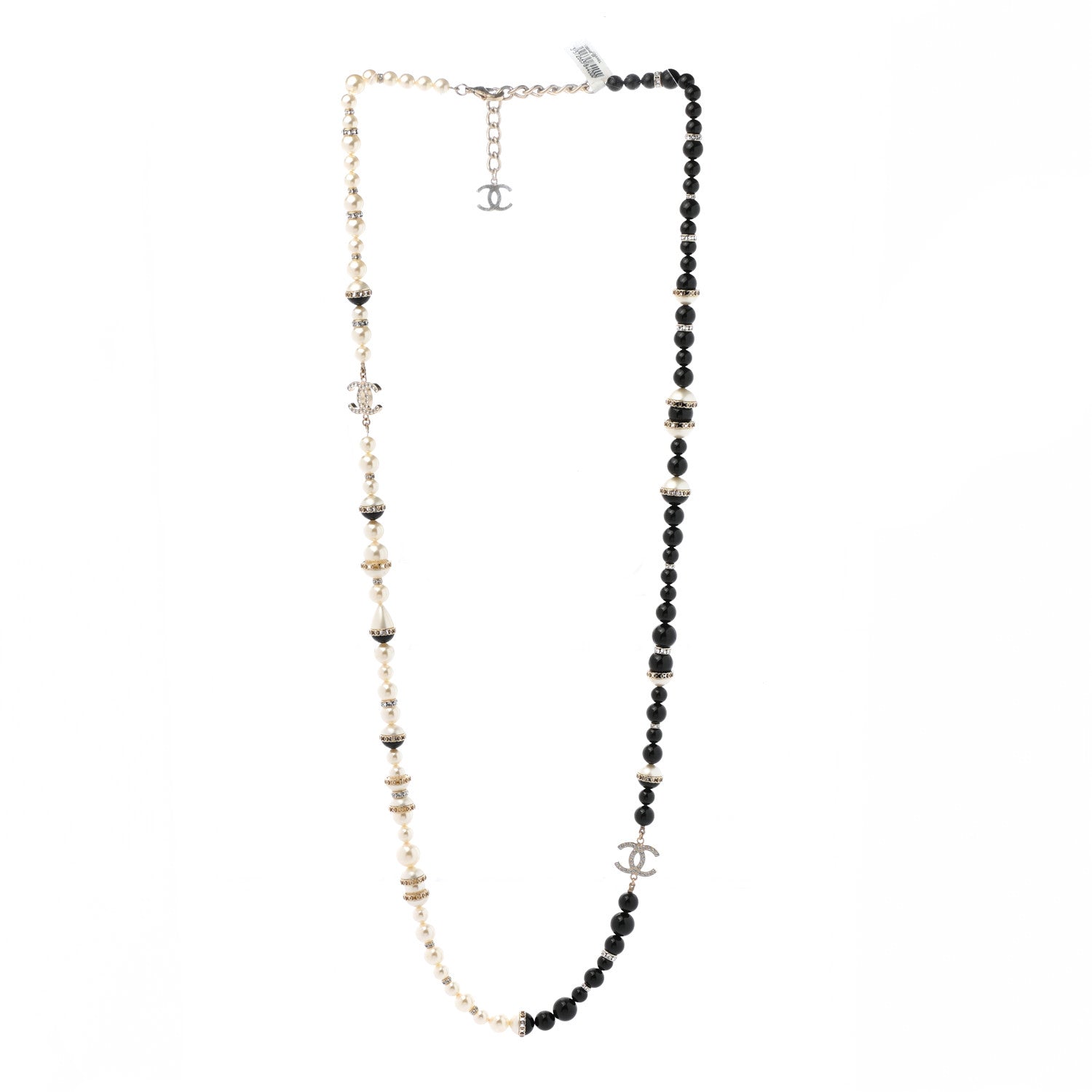Chanel Pearl Crystal Bead CC Necklace Black 3 of 6