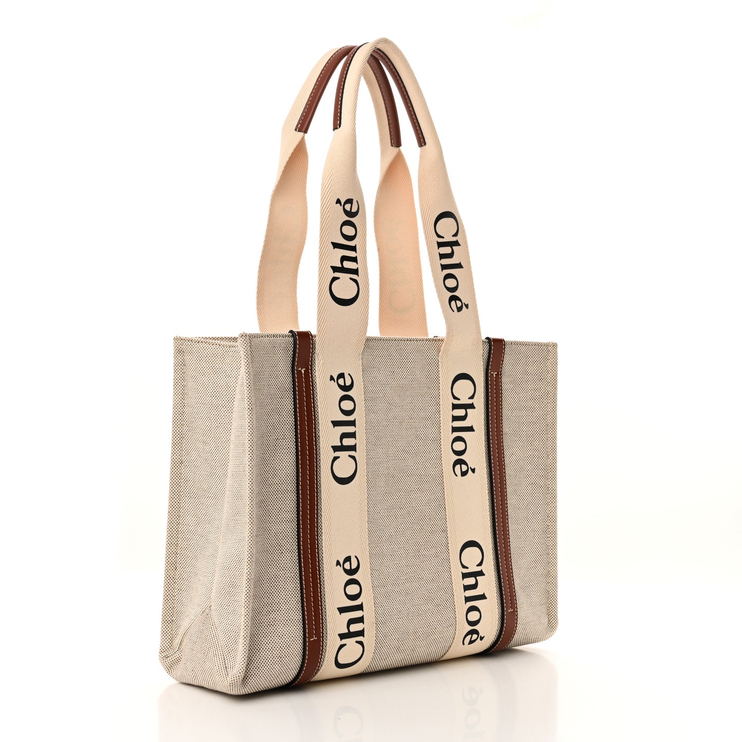 Cotton Calfskin Medium Woody Ribbon Tote White Brown
