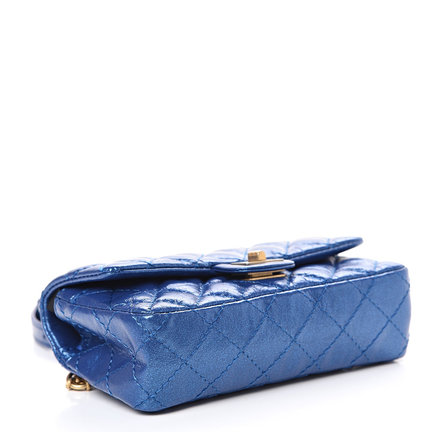 Metallic Aged Calfskin Quilted 2.55 Reissue Flap Belt Bag Blue