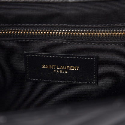 Saint Laurent Smooth Calfskin Matelasse Chevron Large Monogram Satchel Black 6 of 11
