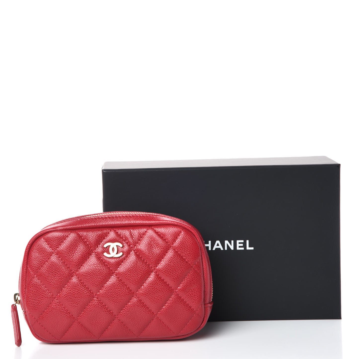 Caviar Quilted Small Curvy Pouch Cosmetic Case Pink