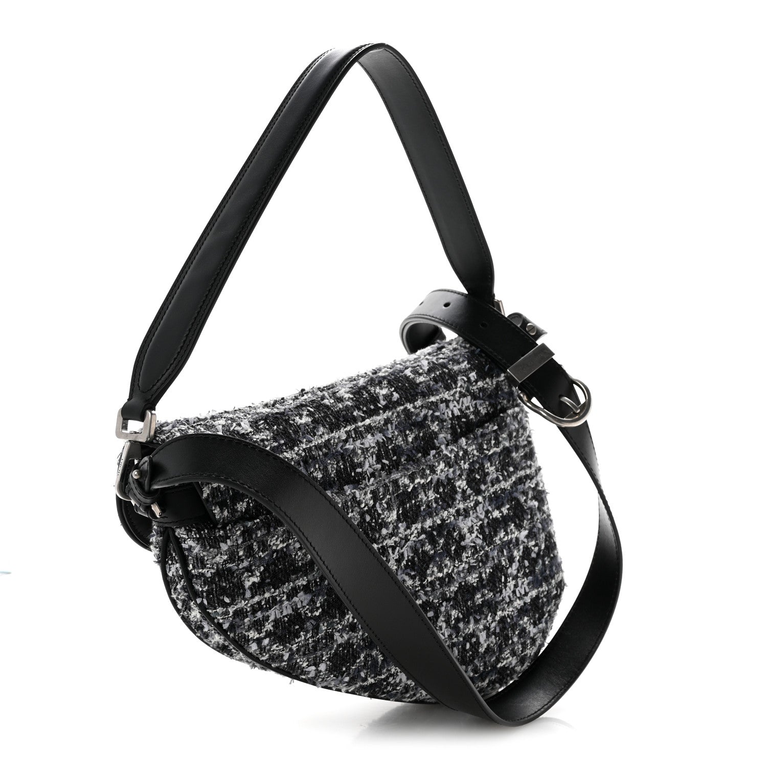 Christian Dior Tweed Saddle Bag Black Silver 3 of 15