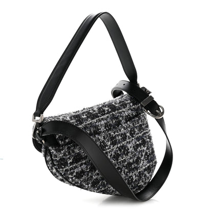 Christian Dior Tweed Saddle Bag Black Silver 3 of 15