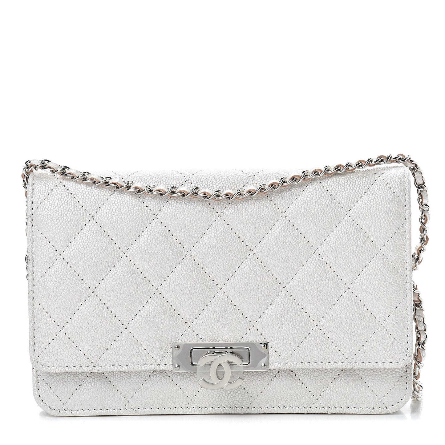 Caviar Quilted Golden Class Wallet On Chain WOC White
