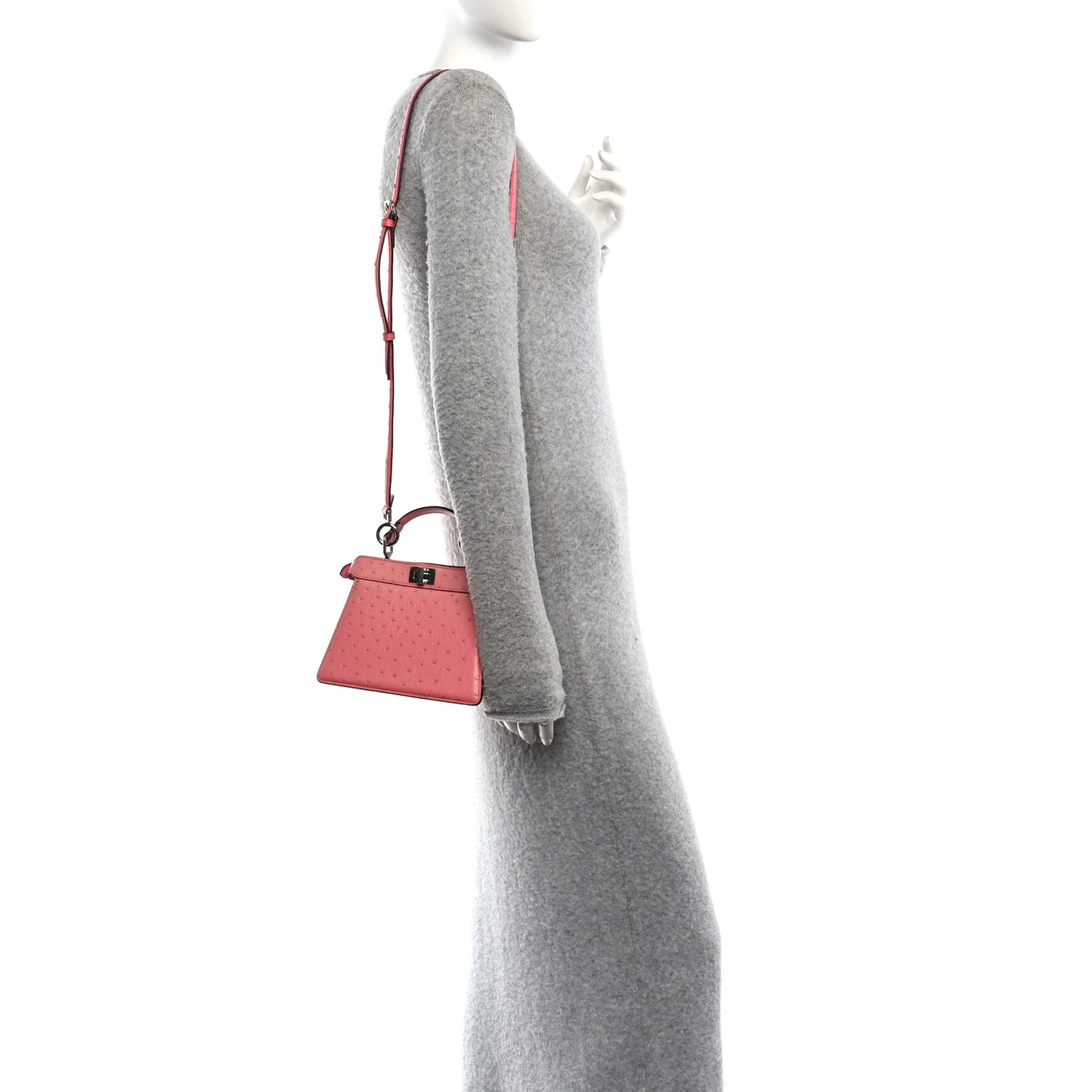 Ostrich Shiny Nappa Petite Peekaboo I SEE U Satchel Pink Dalia