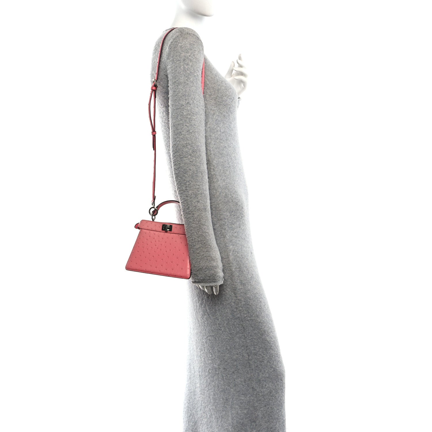 Fendi Ostrich Shiny Nappa Petite Peekaboo I SEE U Satchel Pink Dalia 2 of 11