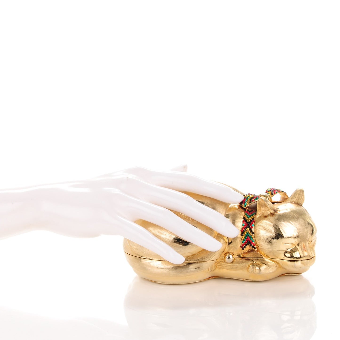 Swarovski Crystal Sleeping Cat Minaudiere Clutch Gold