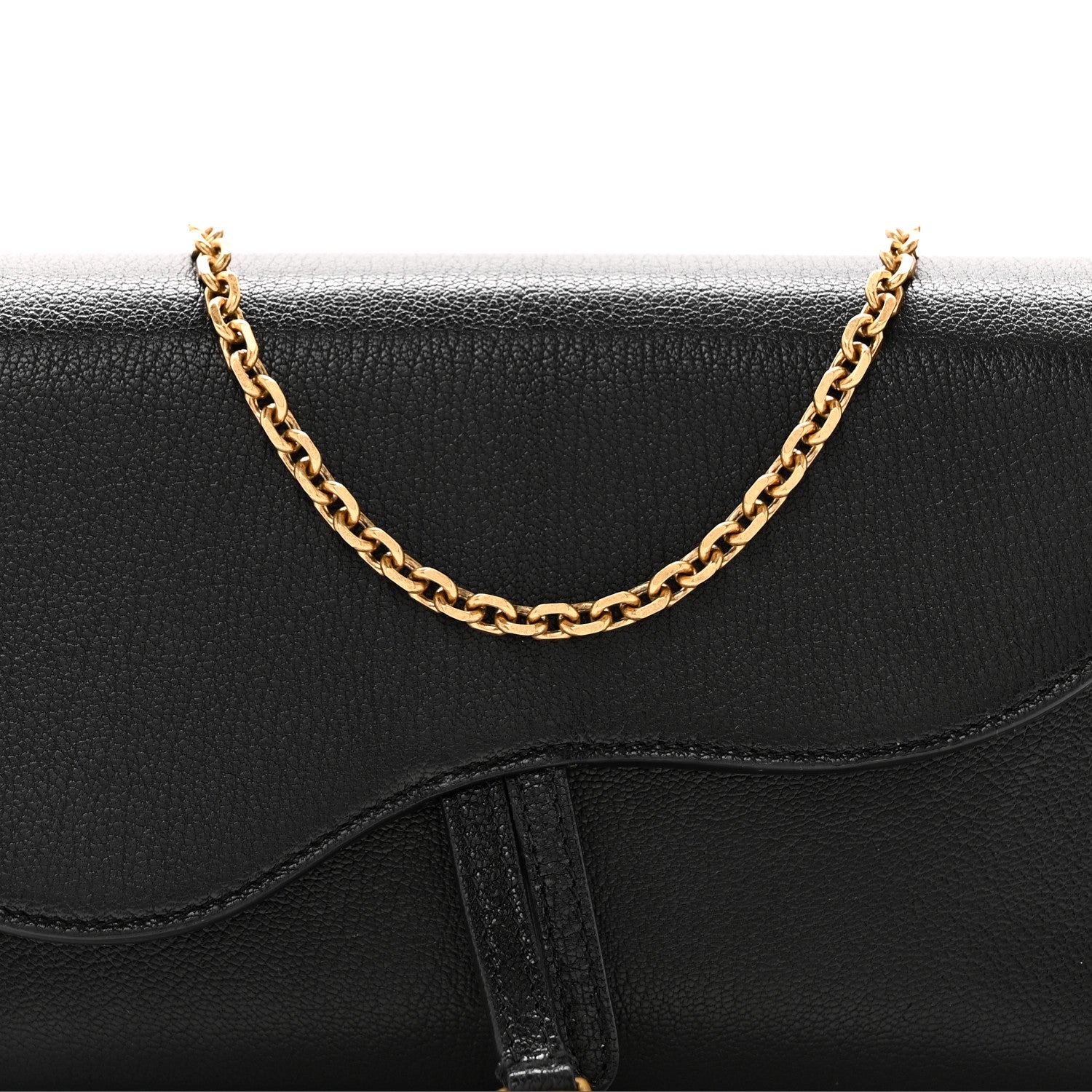 Christian Dior Goatskin Medium Saddle Pouch With Chain Black 7 of 10