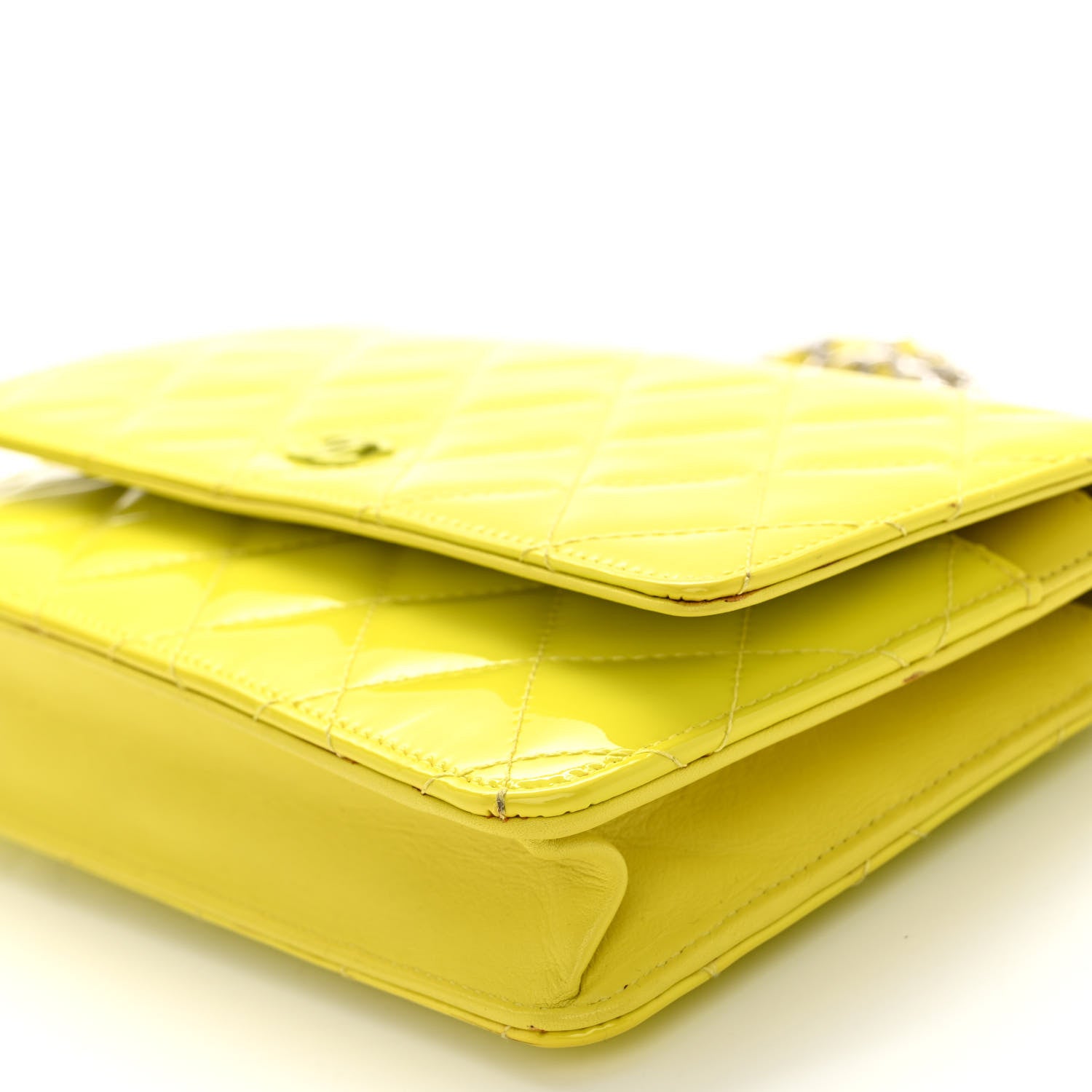 Chanel Patent Quilted Wallet On Chain WOC Yellow 11 of 12