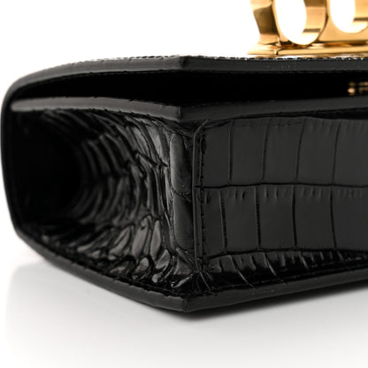 Alexander McQueen Shiny Crocodile Embossed Jeweled Satchel Black 9 of 11