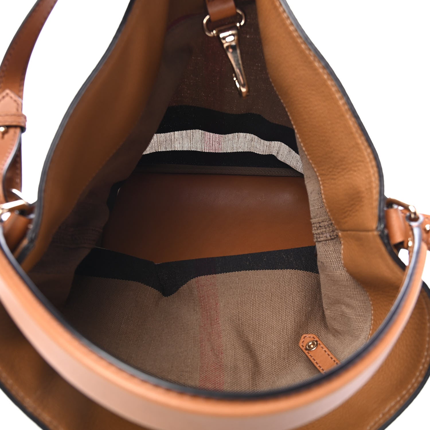 Burberry Grainy Calfskin Canvas Mega Check Medium Ashby Tassel Hobo Saddle Brown 5 of 9