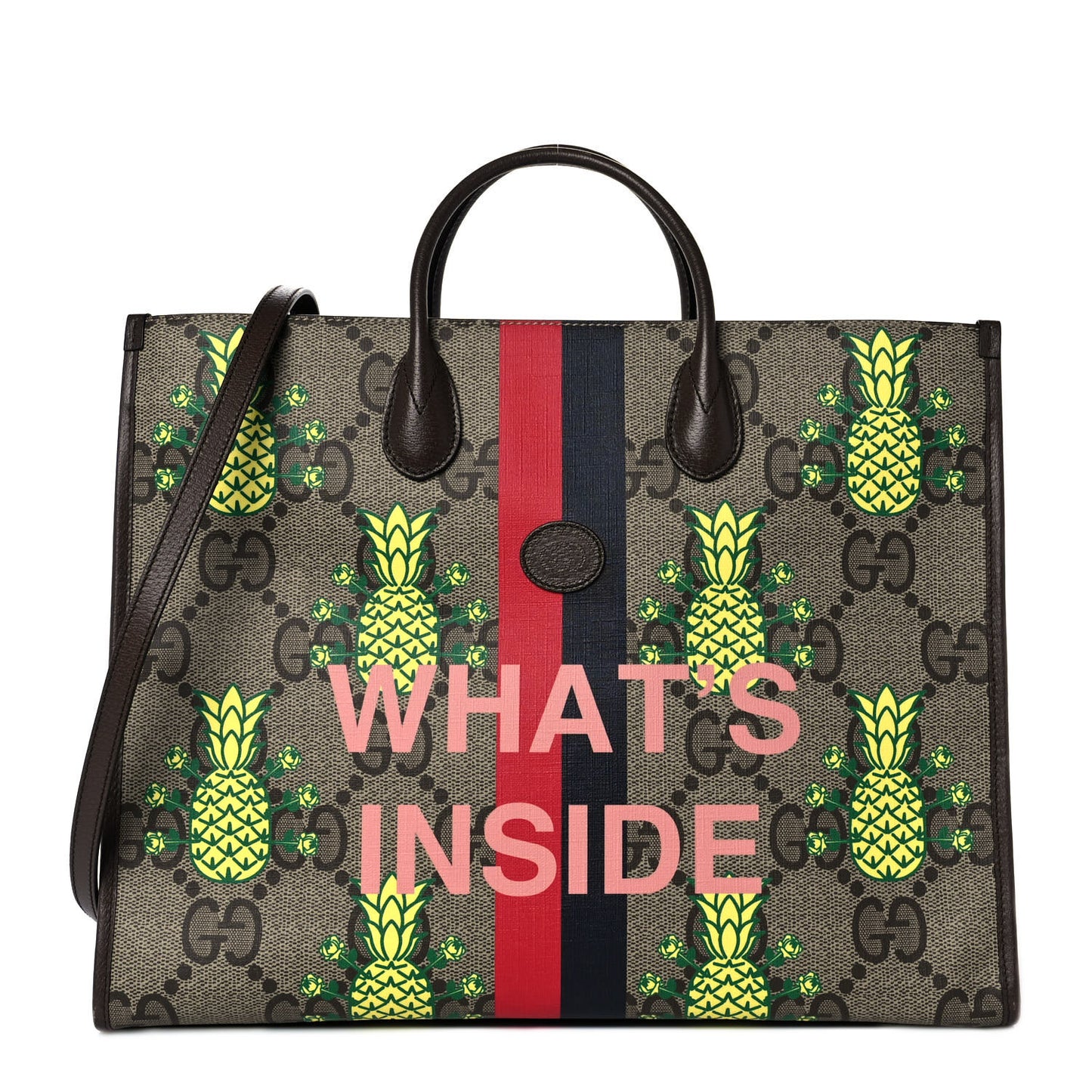 Maxi GG Supreme Monogram Pineapple Textured Dollar Calfskin Medium Retro Interlocking G Tote Bag Beige Ebony Green Pink New Acero