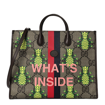 Gucci Maxi GG Supreme Monogram Pineapple Textured Dollar Calfskin Medium Retro Interlocking G Tote Bag Beige Ebony Green Pink New Acero 1 of 8