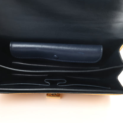 Celine Calfskin Suede Bi-Color Small Case Flap Navy Blue Yellow 5 of 18