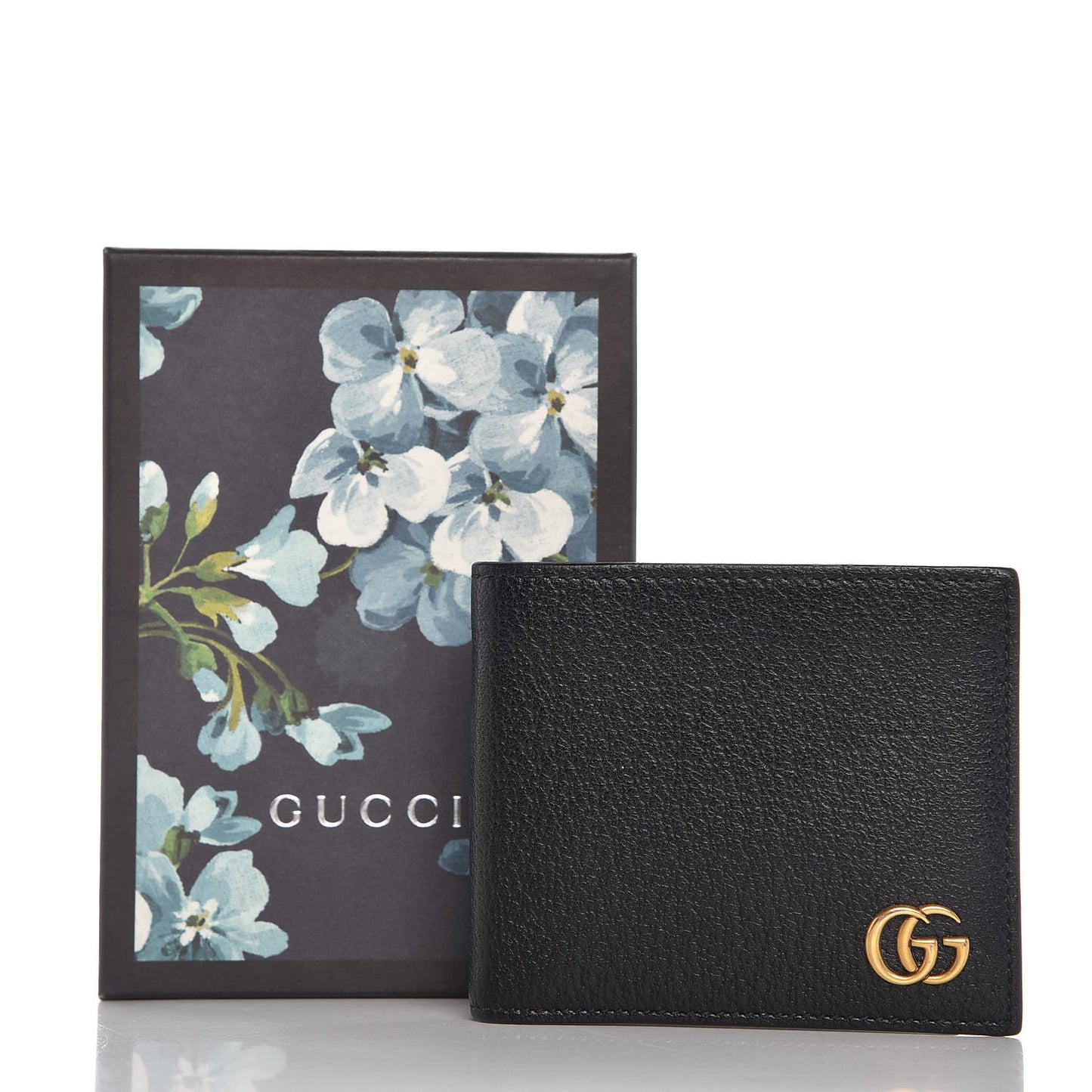 Calfskin Boar Effect GG Marmont Bi-Fold Wallet Black