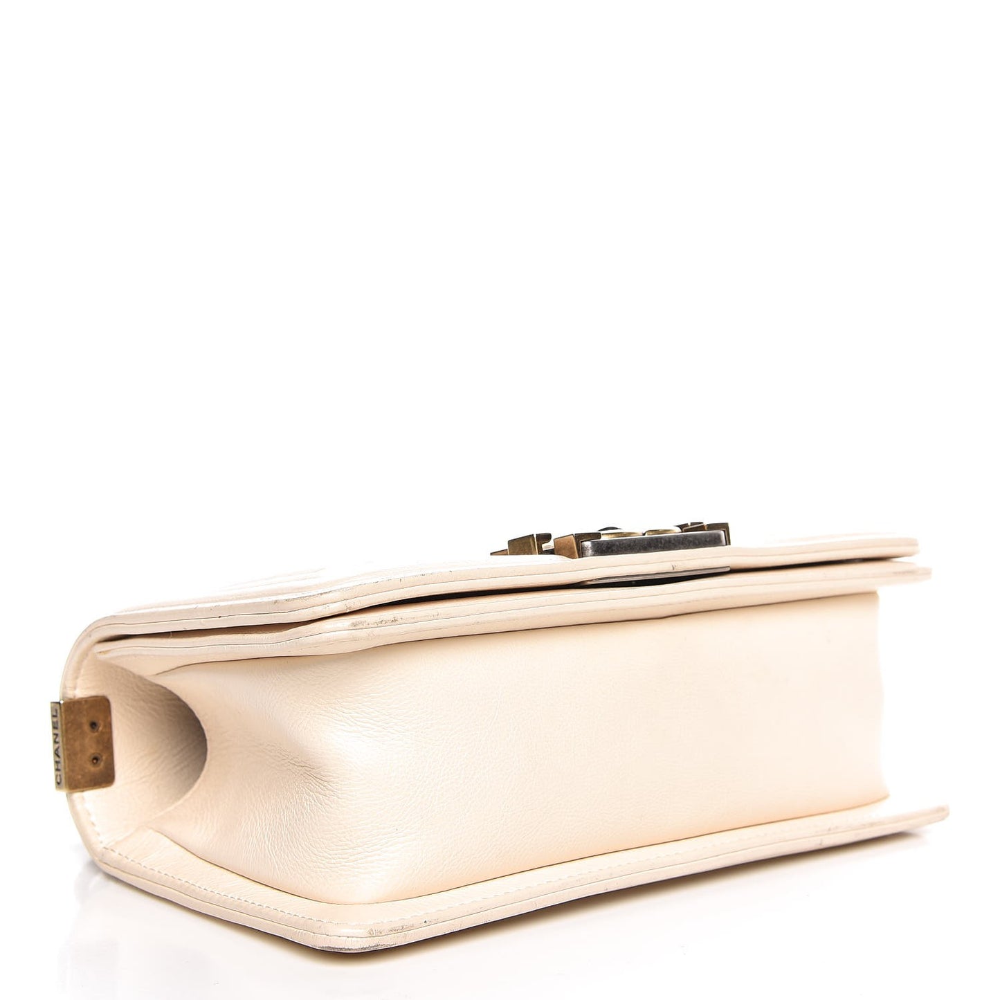 Calfskin Double Stitch Small Boy Flap White