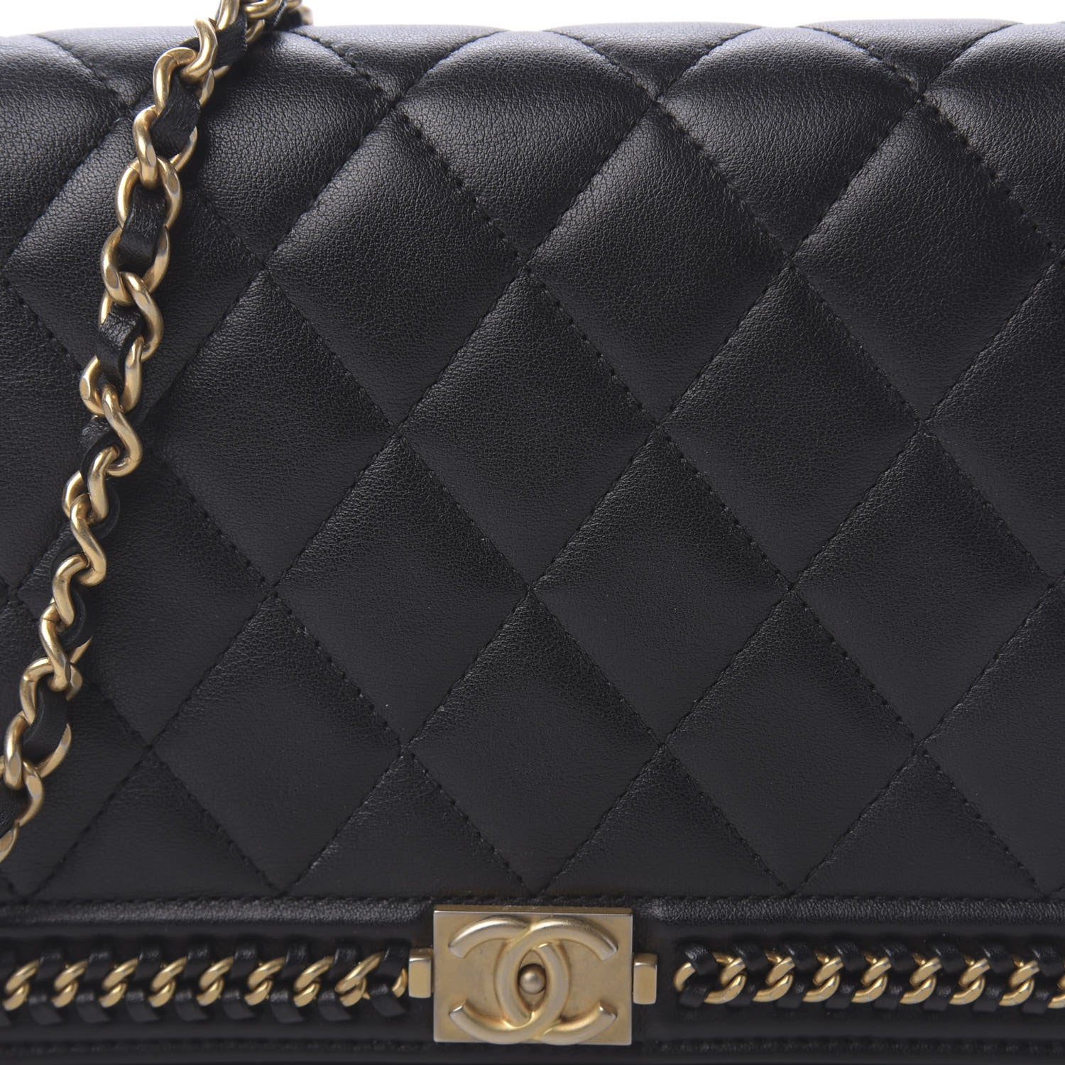 Chanel Calfskin Quilted Chain Around Boy Wallet On Chain WOC Black 11 of 12