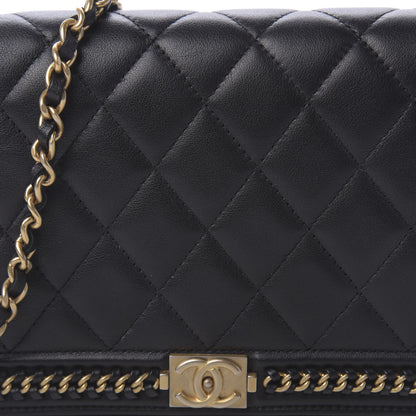 Chanel Calfskin Quilted Chain Around Boy Wallet On Chain WOC Black 11 of 12