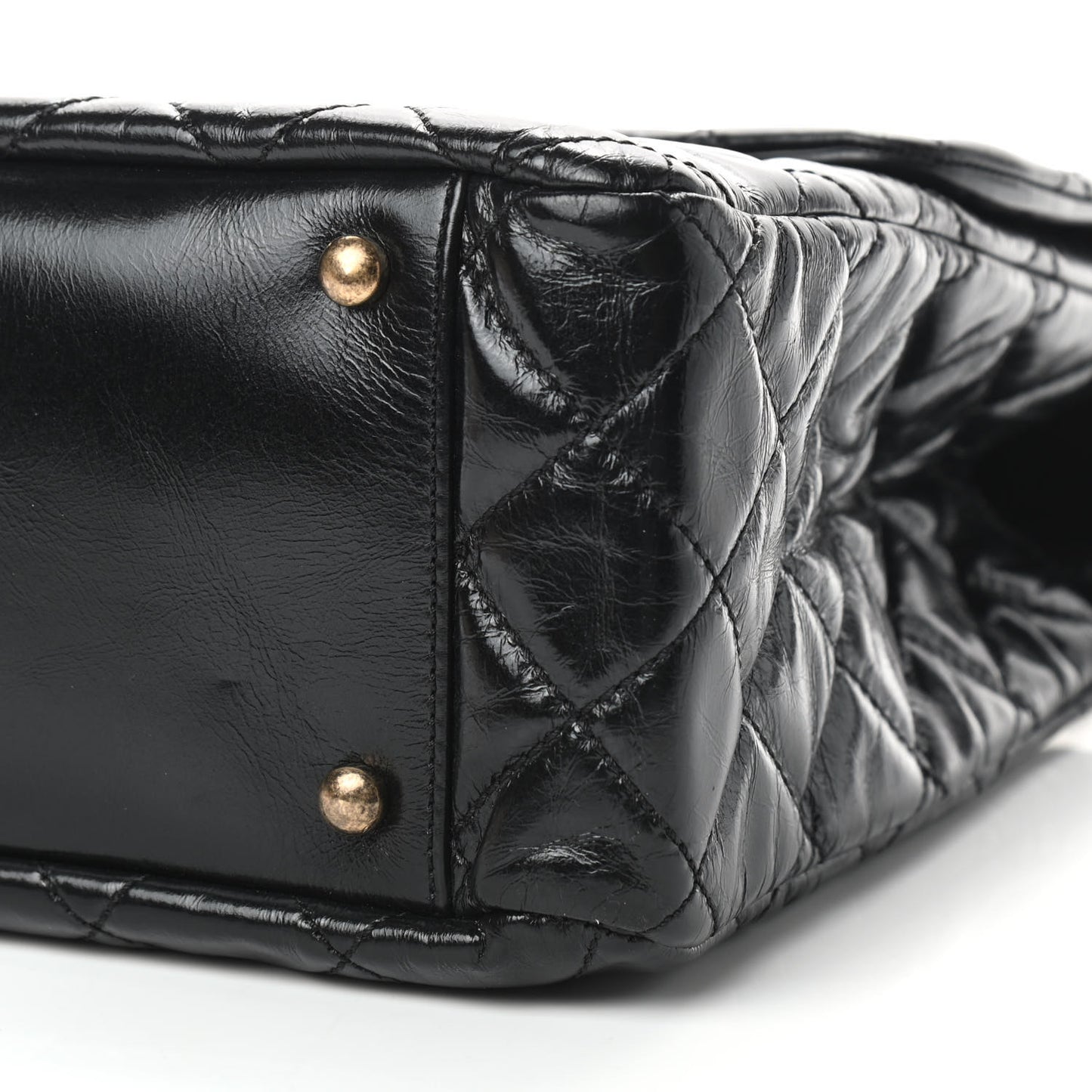 Glazed Calfskin Castle Rock Large Flap Black Burgundy