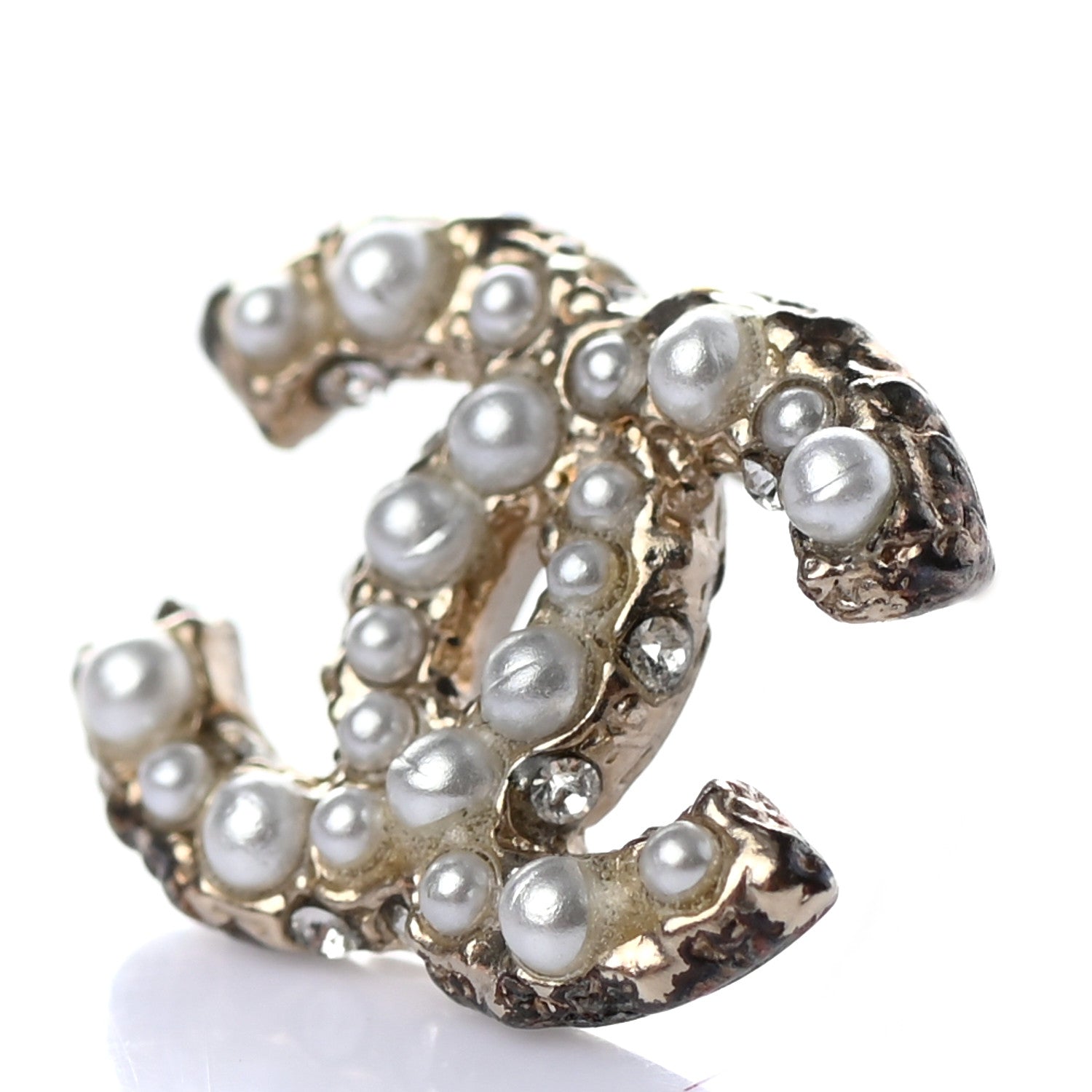 Chanel Pearl Crystal CC Earrings Light Gold 5 of 5