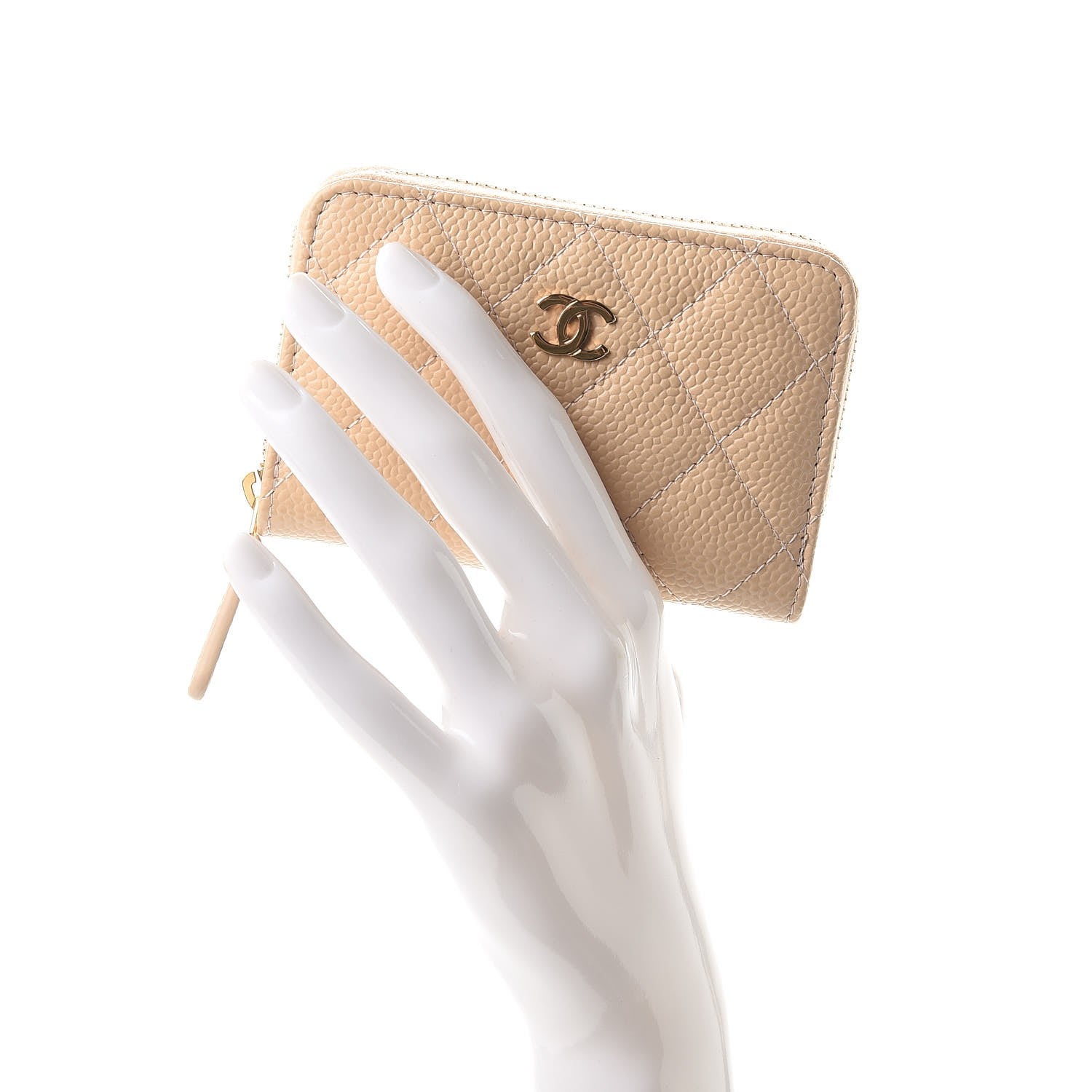 Chanel Caviar Quilted Zip Around Coin Purse Beige Clair 2 of 8