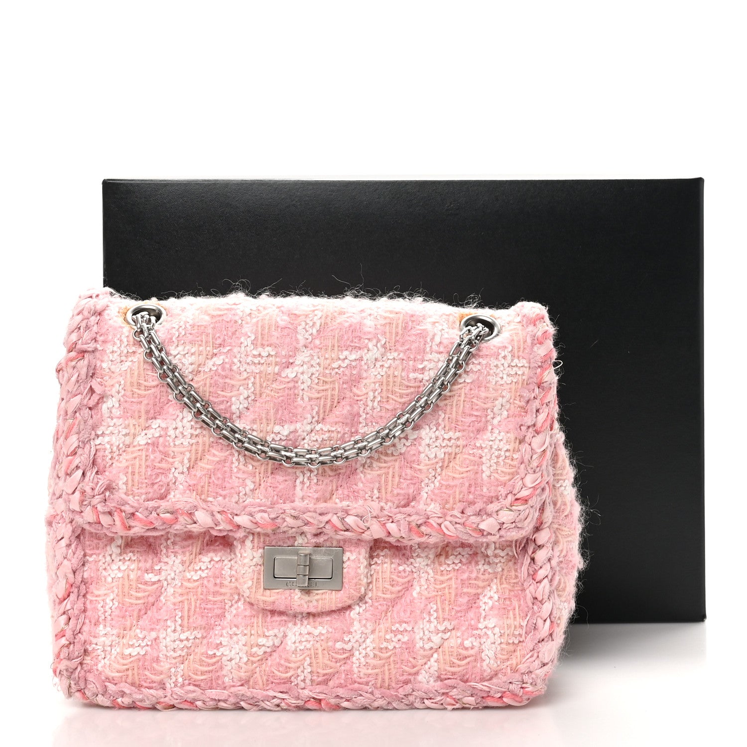 Chanel Tweed Braid Mini Reissue Square Flap Pink White 11 of 11