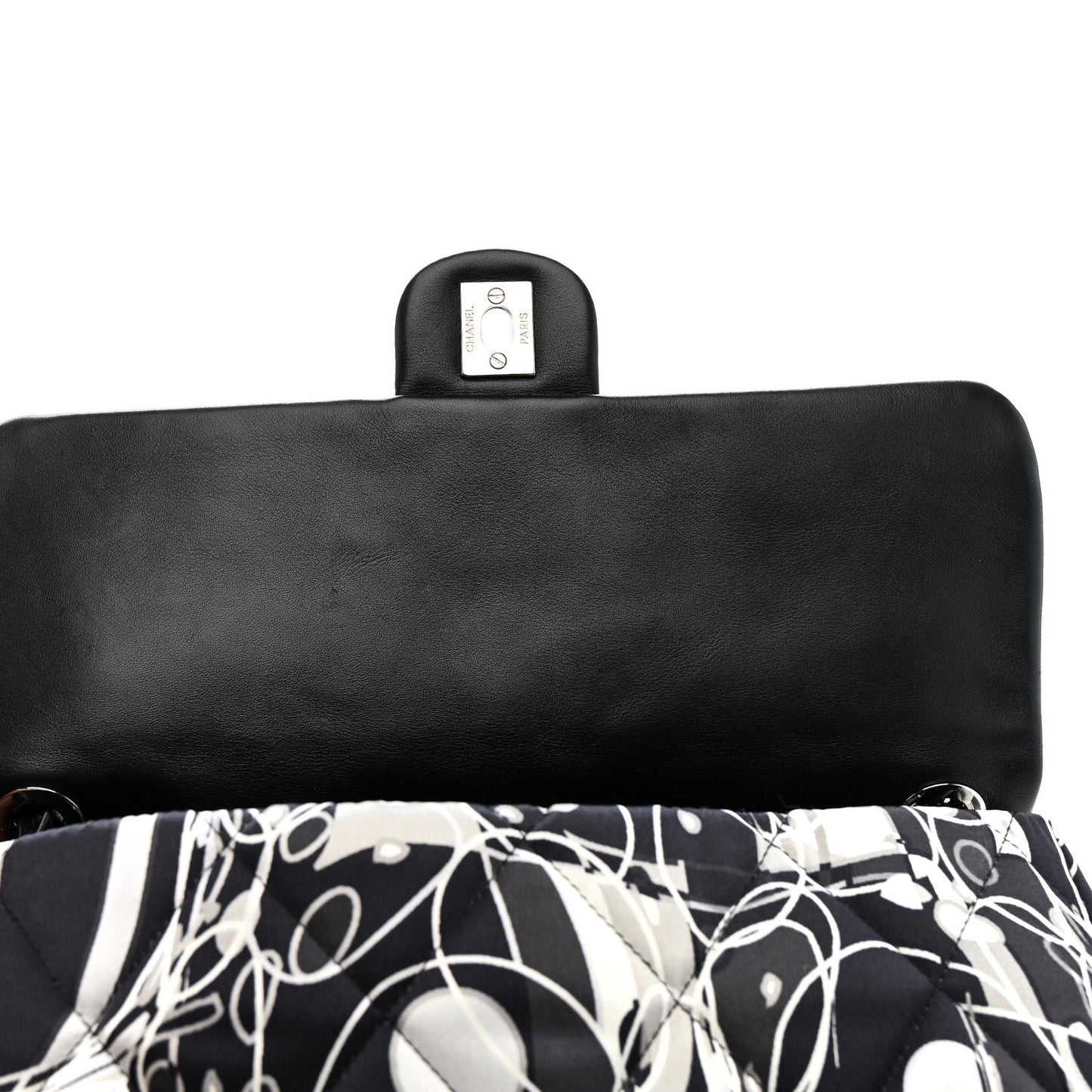 Satin Quilted Medium Kaleidoscope Flap Black White