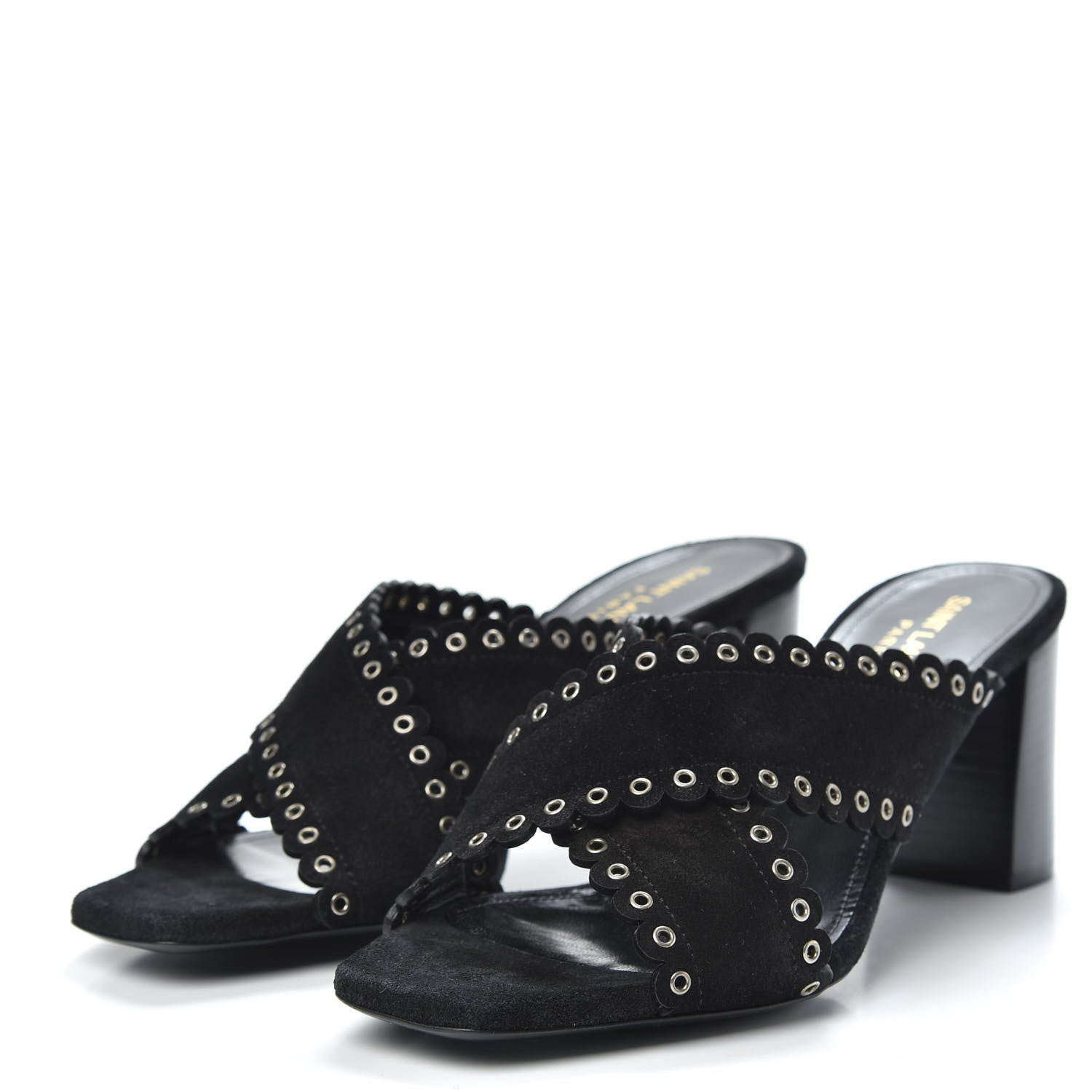 Saint Laurent Suede Eyelet LouLou 70 Mules 38 Black 3 of 9
