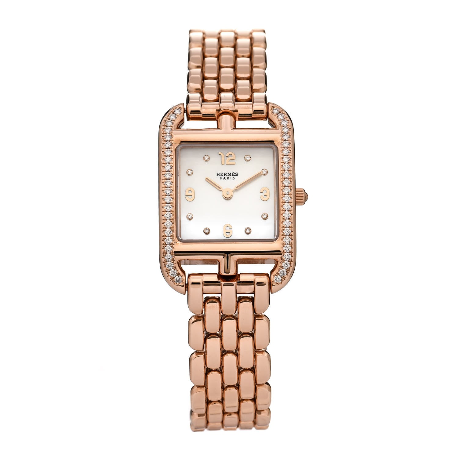 Hermes 18K Yellow Gold Diamond Bezel Mother of Pearl 23mm Cape Cod Quartz Watch 1 of 5