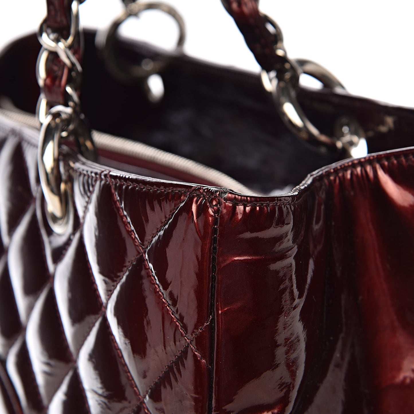 Patent Quilted Grand Shopping Tote GST Dark Bordeaux