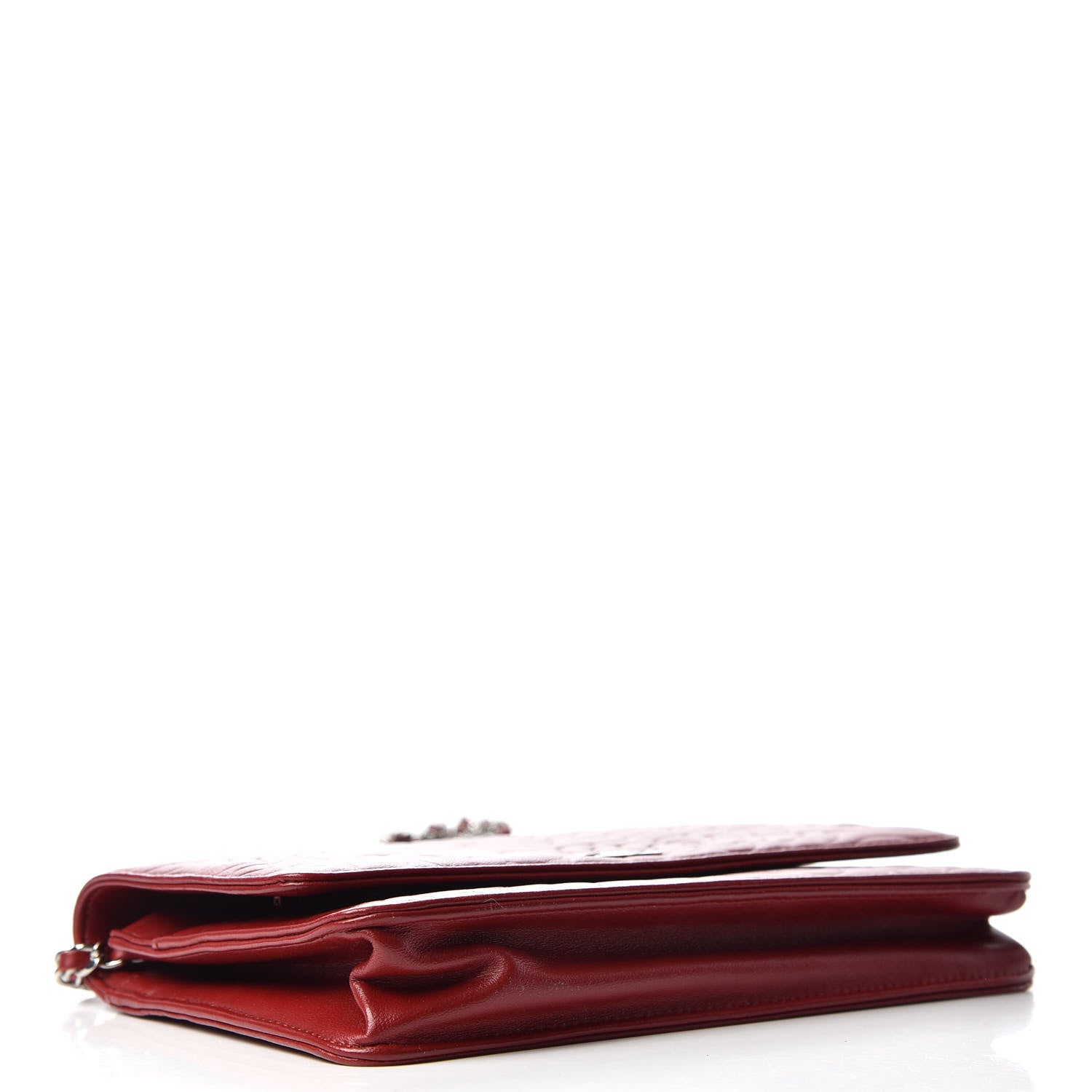 Chanel Lambskin Camellia Embossed Wallet On Chain WOC Red 4 of 9