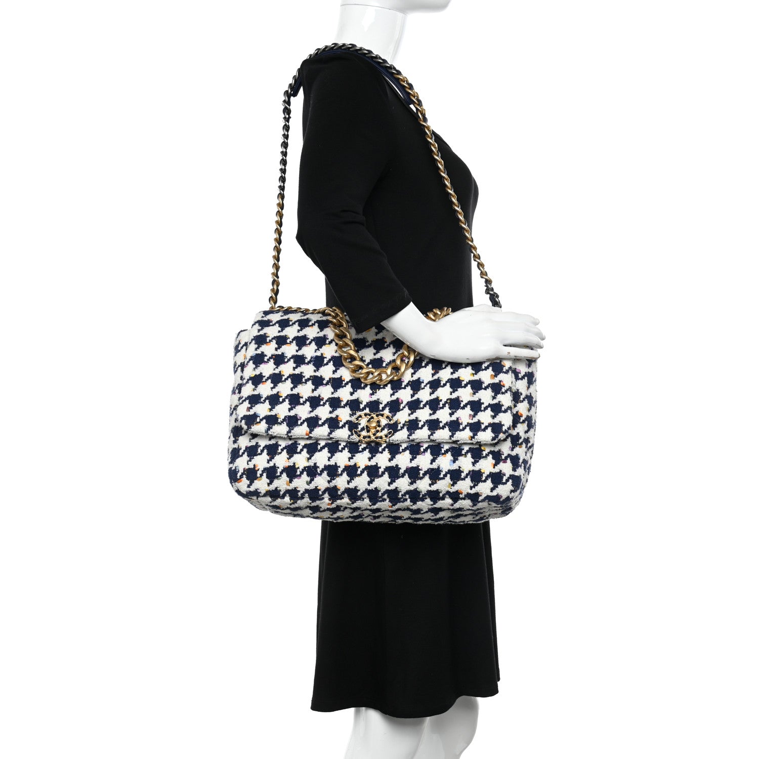 Chanel Tweed Quilted Maxi Chanel 19 Flap Ecru Navy Blue Multicolor 2 of 11